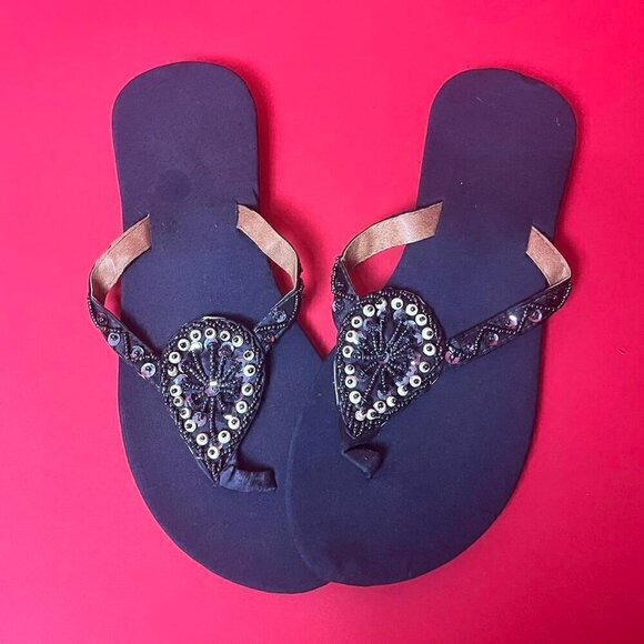 American Apparel Shoes - Navy blue beaded flip flops 💙🤍​​​​​​​​​​​​​​​​